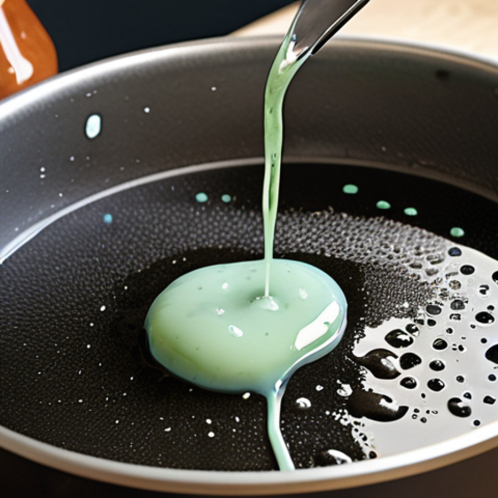**

"Surfactants lifting grease from a pan in a kitchen, with a focus on the microscopic interaction between water, oil, and surfactant molecules. Illustrate the hydrophilic and hydrophobic ends of the surfactant attaching to water and grease respectively, creating micelles."

**