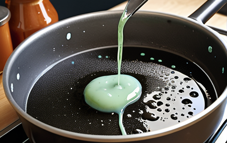**
"Surfactants lifting grease from a pan in a kitchen, with a focus on the microscopic interaction between water, oil, and surfactant molecules. Illustrate the hydrophilic and hydrophobic ends of the surfactant attaching to water and grease respectively, creating micelles."
**