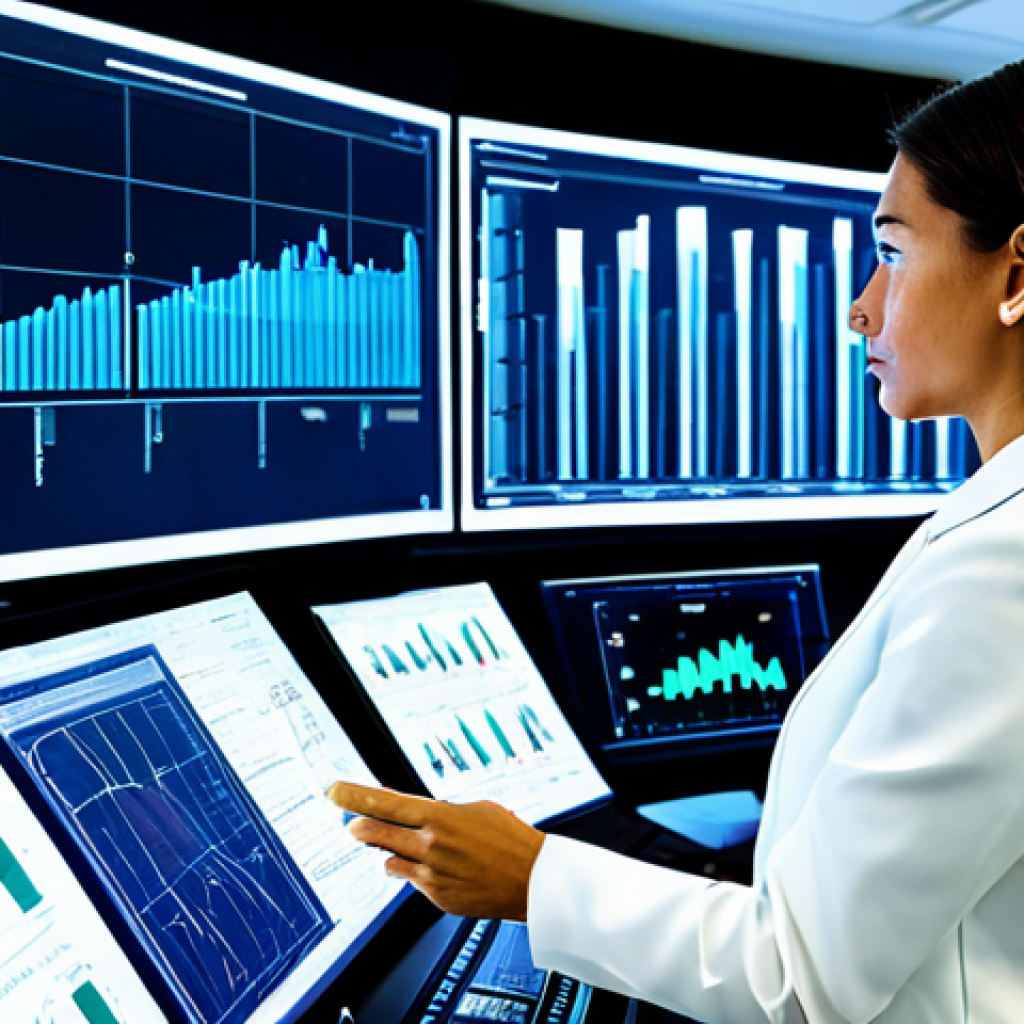 A professional chemical engineer, fully clothed in a modest business suit, stands in a sophisticated control room. Large, translucent screens surround them, displaying intricate real-time data visualizations, predictive analytics models, and dynamic flow charts of a chemical process. The room is modern and well-lit, emphasizing innovation and efficiency. The image conveys a sense of focused analysis and technological advancement.
    **Quality Markers:** perfect anatomy, correct proportions, natural pose, well-formed hands, proper finger count, natural body proportions, professional photography, high quality, safe for work, appropriate content, fully clothed, professional.