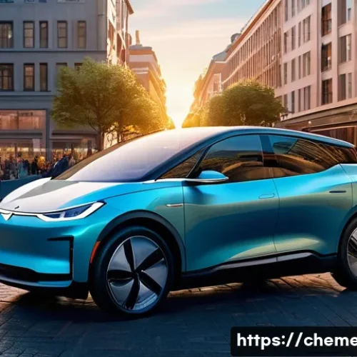 Home 28 전지소재 및 리튬이온 배터리 - A sleek, modern electric vehicle, possibly transparent in parts to reveal its advanced lithium-ion b...