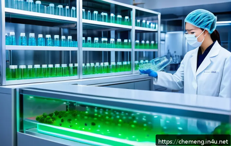 수처리 화학공학 - A futuristic water purification laboratory showcasing eco-friendly nano antimicrobial materials in a...